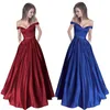 Sexy Off The Shoulder Blush rosa vestidos de noite frisada Sash Satin Longo Sem Costas Runway Formal Prom Vestidos Royal Blue Burgundy Custom Made