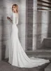 Sexy 2019 Satin Mermaid Lace Wedding Dresses Long Sleeves Side Split Bateau Neck Wedding Dress Elegant Plus Size Bridal Gowns