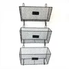 Hot sales!! 3pcs Wire Letter Mail Mount Metal Rack Basket Vintage Triple Organizer Black