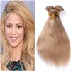 Клубничная блондинка -индийская человеческие волосы шелковистые прямые плетения 3pcs #27 Медовая блондинка Virgin remy Human Hair Puckles сделка с двойным укачиваемым