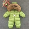 Mode Baby Jumpsuits Boys Girls Winter Overaller Baby Rompers Duck Down Jumpsuit Hooded Real Fur Collar Barn Ytterkläder Kids Snowsuit