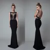 Berta Mermaid Evening Dresses Black Lace Applique Sequins Illusion Sash Illusion Sexy Prom Dress Party Wear Plus Size Formal Occasion Gowns