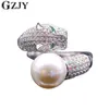 GZJY Fashion Tiger Inlay Cubic Zircon Shell Pearl Opening Rings For Women White Gold Color Ring K02320547271984189