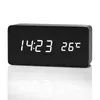 Mrosaa Wooden LED Alarm Clocks Temperature Electronic Clock Sounds Control Digital LED Display Desktop Calendar Table clock