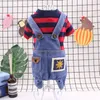 Summer Denim Pet Dog Jumpsuit Clothes Cool Puppy Cotton Striped Jacket With Denim Overalls Dog Four Legs Jeans Leisure