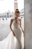 2020 جولي فينو فساتين الزفاف مع القطار للانفصال الرقبة عالية مطرز الرباط appliqued عارية الذراعين شاطئ أثواب الزفاف مخصص