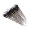 # 1B / Grey Ombre Virgin Brasileño Tramas de cabello humano con encaje Frontal Kinky Curly Ombre Silver Grey 3Bundles con cierre frontal de encaje 13x4