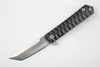 Top quality Flipper Folding Knife D2 Satin Tanto Blade Black Stone Wash Steel Handle Ball Bearing EDC Pocket Knives