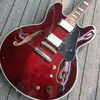 Custom Shop Wine Red 335 Semi Hollow Body Flame Maple Top Jazz E -Gitarrenchrom -Hardware Weißer Mop Block Inlay Grover Tune7414931