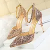 Summer Bling Sequined Wedding Shoes 9 5cm High Heel Party Evening Women's Sandals Luxury Desinger Ladies Casual Homecoming GI251M