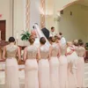 명예 웨딩 게스트 드레스의 2020 블링 칼집 들러리 드레스 V 넥 로즈 골드 스팽글 탑 띠 층 길이 쉬폰 플러스 사이즈 메이드