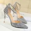 Summer Bling Sequined Wedding Shoes 9 5cm High Heel Party Evening Women's Sandals Luxury Desinger Ladies Casual Homecoming GI311H