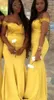 Goedkope gele lovertjes meermin junior bruidsmeisje jurken afrikaanse off schouder pailletten lange plus size bruiloft feestjurk meid van eer toga's