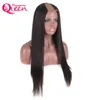 Licht Yaki Straight Haar U Deel Virgin Menselijk Haar Pruik 100% Braziliaans Haar Midden Opening 2 * 4 Inch Size Pruik Natuurlijke Kleur U vormpruiken