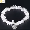 CSJA Gravel Bracelet Irregular Natural Stone Beads White Crystal Chip Bracelets for Women Lotus Flower Pendant Handmade Jewelry Elastic F382