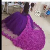 3D Floral Applique Robe De Mariée Hors Épaule Dentelle Appliques Robe De Bal Tulle Balayage Train Robe De Mariée Coloré Saoudien Tulle Robes De Mariée