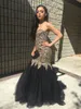 Sexy Mermaid Prom Dresses Sweetheart Appliques Lace Gold Black African Party Dresses Formal Evening Gowns Zipper Up Floor Length