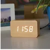 Despertadores de madeira fibisona com termômetro, relógios de luz de controle de som, relógio de mesa digital