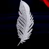 Feather Brooch Pins for Ladies Bling White Gold Cubic Zircon Micro Paved Elegant Leaf Brooch Pin for Women Christmas Gift Bridal Jewelry