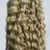 Blond nieprzetworzone brazylijskie kręcone włosy Human Tape Extensions Hair Extensions 100G Stosować Taśma Klej Skóry Wątek Kręcone Taśmy Hair Extensions 40 szt