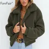 Forefair Fleece Jacket Donna Autunno manica lunga crop Top Faux Fur Coat Donna Casual Bomber Jacket Winter Ladies Coat L18100904