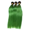 Virgin Peruvian Ombre Green Human Hair Weaves Extensions with Frontal Closure Straight 1B/Green Ombre Hair Bundles with Lace Frontal 13x4