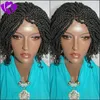 Hårtillbehör Stock Kort flätad spetsfront peruk Natural Black Kinky Twist Tip Braid Synthetic peruk för amerikanska svarta kvinnor