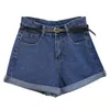 Solida kvinnor retro jeans shorts sommar hög midja rullade denim jean shorts med fickor y6