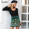 Simplee High Waist Corduroy Skirts Womens 바닥 짧은 Boho 스타일 세련된 연필 치마 여성 자수 가을 섹시한 미니 스커트 C18111301