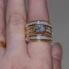 Ювелирные изделия ручной работы 3-в-1 обручальное кольцо 5A Циркон cz желтое золото 925 стерлингового серебра обручальное кольцо набор для женщин мужчин