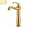 Rolya Crystal luxueux robinet de lavabo à corps haut doré, robinets mélangeurs de lavabo de salle de bains hauts