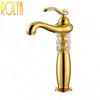 Rolya Cristal Luxuoso de Ouro Alta Bacia Torneira Do Banheiro Alto Lavatório Mixer Torneiras