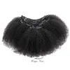 Evermagic Saç Afro Kıvırcık İnsan Saç Uzantıları Klip Brezilyalı Bakire Saç 8 inch-28 inç 7 Adet / takım Doğal Renk 120 g / takım