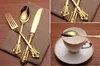 Vintage Western Gold Planed Contain Contain Fork Zestaw Zestaw Golden Cutlery Zestaw stali nierdzewnej 4 sztuki Grawerowanie stołowe SN4346394472