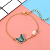 3 Color Crystal Butterfly and Flower Charm Bracelet Romantic Butterfly Design Golden Plated Wedding Bracelet Girl's Accessory