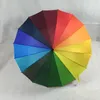 C 후크 레인보우 우산 롱 손잡이 16 K 스트레이트 Windproof 다채로운 명주 우산 여성 남성 햇빛 우산 우산 DHL WX9-637