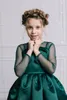 Hunter Green Flower Girls Dresses For Weddings With Sheer Long Sleeves Simple Design High Low First Communion Dress