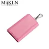 MiiKLN Beauty Famous Key Holder Wallet Red Pink Black Blue Keyholder Leather Genuine Cow Zippers Keychain Case Solid