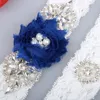 2 pièces ensemble jarretières de mariée dentelle ceinture de mariage ensemble perles à la main bleu royal en mousseline de soie fleur strass Vintage cadeau de bal pas cher In2025915