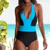 2016 Sexy lange vrouwen eendelig badpak Solid Back/Blauw patchwork Een stuk Badpakken Monokini maillot de bain badpak H1657