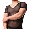 Sexy Männer Mesh Transparent Unterhemd Homosexuell T Shirts Durchsichtig Nylon V-ausschnitt Atmungsaktive Kurzarm Bequeme Weste Unterhemd Männliche Kleidung