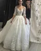 Vintage 3D Floral vestido de baile vestidos de casamento Applique Lace Backless meia manga vestidos de casamento Beads vestido de noiva Vestido de noiva Sheer Neck