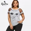 AZULINA Plus Size 5XL Mesh Panel Girl Face T-shirt Estate O Collo Manica corta Donna T Shirt Casual Top Tees 2018 Abbigliamento donna