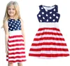 Roupas de menina do bebê meninas bandeira americana imprimir vestido de crianças Sem Mangas Listrado Princesa Vestido 2018 verão Boutique crianças crianças Roupas