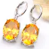 10Prs Luckyshine Classic Fashion Fire Oval Yellow Cubic Zirconia Gemstone Silver Dangle Earrings for Holiday Wedding Party