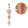 섹시한 배꼽 막대 배꼽 벨트 반지 배꼽 피어싱 CZ Crystal Flower Body Jewelry Velavent Piercing Rings Drop 8395666