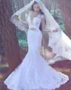 Piękne koraliki z długim rękawem Suknie ślubne Syrenki Koronki Sheer Plus Size Koronki Arabskie Dubaj African Bridal Suknia Vestido De Novia Bride Dress