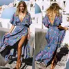 Bohemian Impresso plus size vestidos para mulheres verão casual beach maxi vestidos europeus roupas mulheres longo designer dress