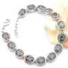 High Quality Oval Shaped Cut Natural Mystic Rainbow Topaz Gemstone Silver Wedding Bangle Bracelets For Women Lovers Bracelets