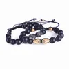 BraceletsBangle Men Bracelet Black Matte Stone Beaded Bracelet Double Skeleton Skull Micro Pave CZ Punk Rock Jewelry9589514